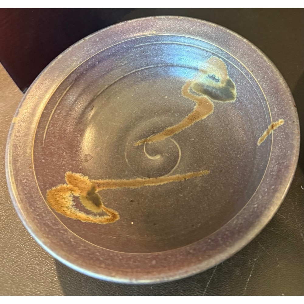 Studio Art Pottery Shallow Bowls Purple Glazed Stoneware Set of 2 Signed Rustic
